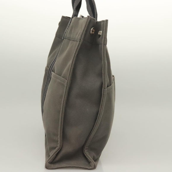 HERMES Fourre Tout MM Hand Bag Canvas Gray Silver Auth 131380