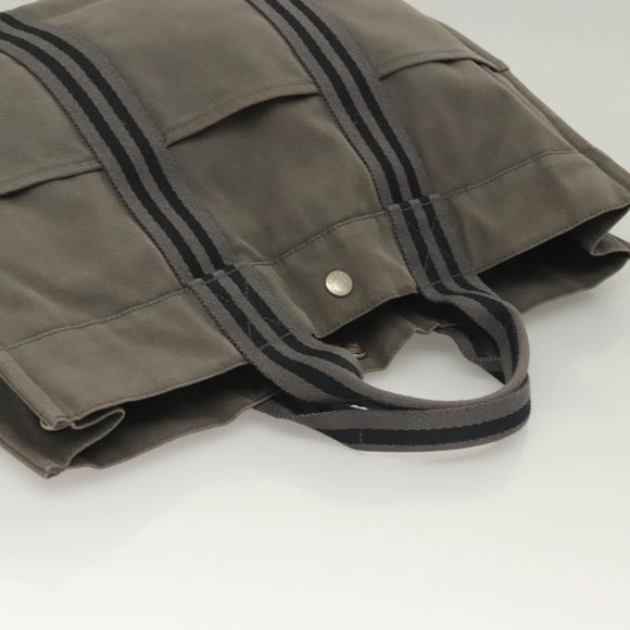 HERMES Fourre Tout MM Hand Bag Canvas Gray Silver Auth 131380