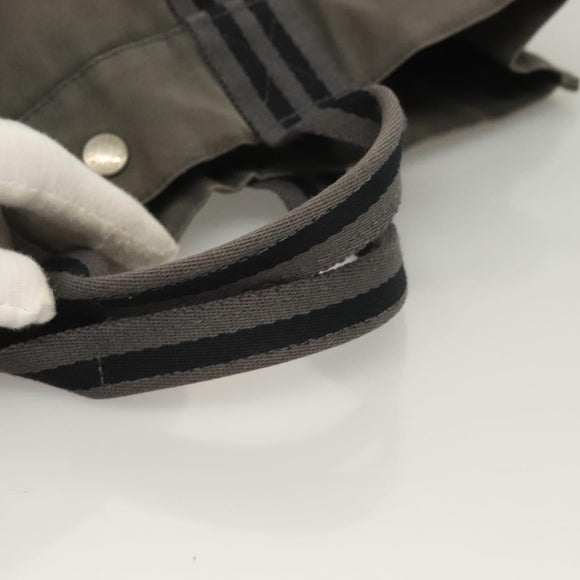 HERMES Fourre Tout MM Hand Bag Canvas Gray Silver Auth 131380