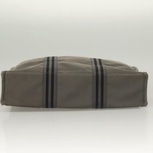 HERMES Fourre Tout MM Hand Bag Canvas Gray Silver Auth 131380