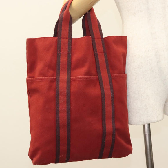HERMES Fourre Tout Cabass Hand Bag Canvas Red Auth 131381