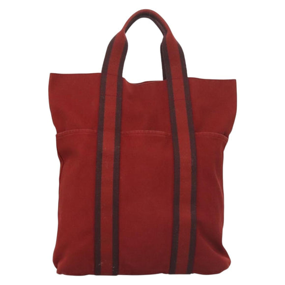 HERMES Fourre Tout Cabass Hand Bag Canvas Red Auth 131381