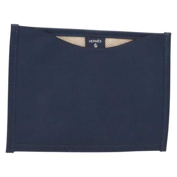 HERMES Petit Ash Pouch Leather Canvas Navy Auth 131382