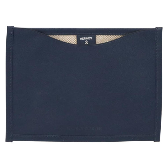 HERMES Petit Ash Pouch Leather Canvas Navy Auth 131382