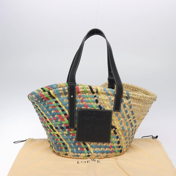 LOEWE Basket Bag Large Anagram Bag Raffia Leather Beige Multicolor Auth 131384M