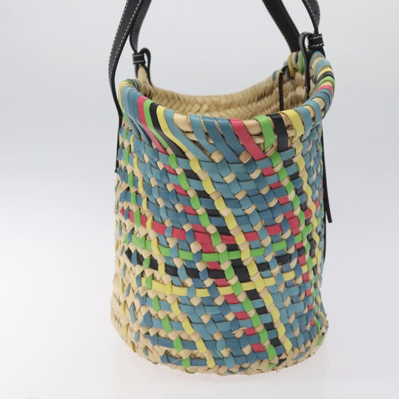 LOEWE Basket Bag Large Anagram Bag Raffia Leather Beige Multicolor Auth 131384M
