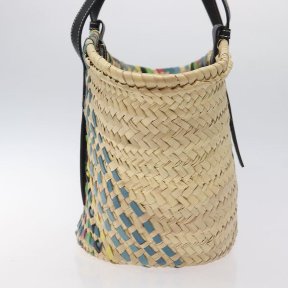 LOEWE Basket Bag Large Anagram Bag Raffia Leather Beige Multicolor Auth 131384M