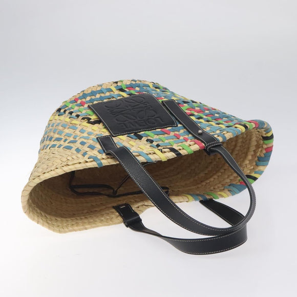 LOEWE Basket Bag Large Anagram Bag Raffia Leather Beige Multicolor Auth 131384M