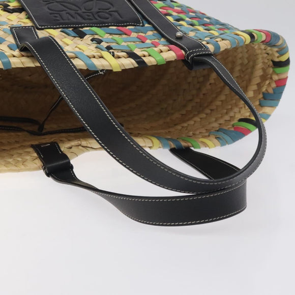 LOEWE Basket Bag Large Anagram Bag Raffia Leather Beige Multicolor Auth 131384M