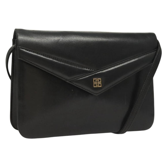 GIVENCHY Shoulder Bag Leather Black Gold Auth 131399