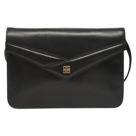 GIVENCHY Shoulder Bag Leather Black Gold Auth 131399