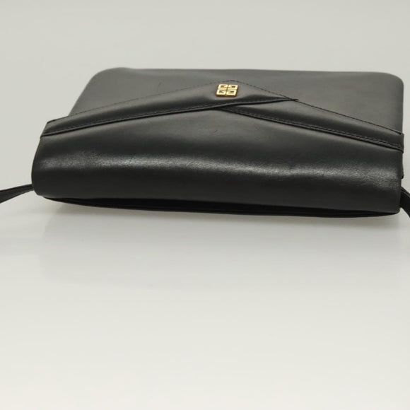 GIVENCHY Shoulder Bag Leather Black Gold Auth 131399
