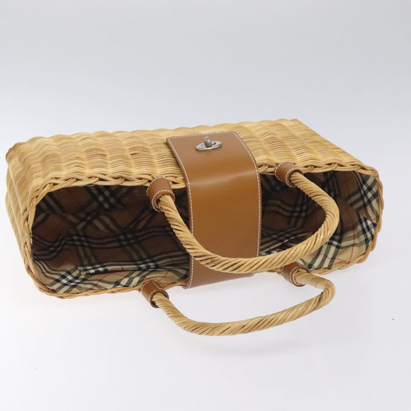 BURBERRY Hand Bag Wicker Beige Brown Auth 131420