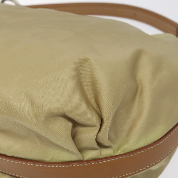 PRADA Shoulder Bag Nylon Leather Beige Silver Auth 131422