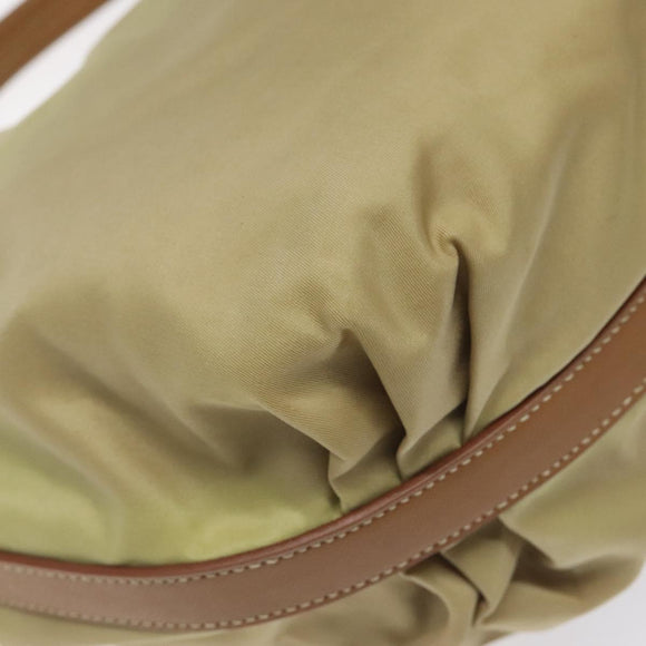 PRADA Shoulder Bag Nylon Leather Beige Silver Auth 131422