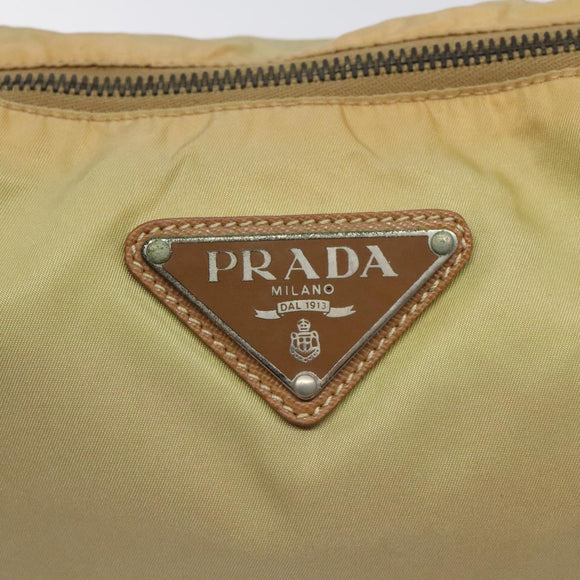 PRADA Shoulder Bag Nylon Leather Beige Silver Auth 131422