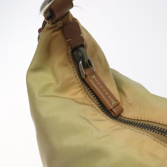 PRADA Shoulder Bag Nylon Leather Beige Silver Auth 131422