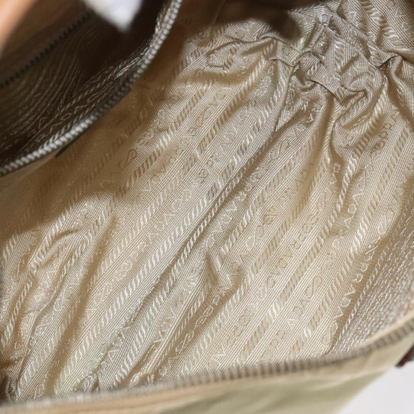 PRADA Shoulder Bag Nylon Leather Beige Silver Auth 131422