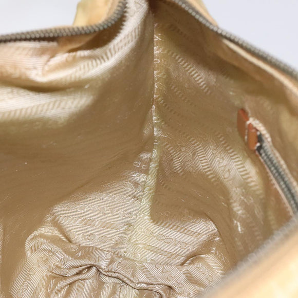 PRADA Shoulder Bag Nylon Leather Beige Silver Auth 131422