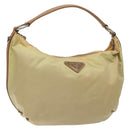 PRADA Shoulder Bag Nylon Leather Beige Silver Auth 131422-1