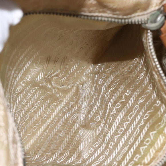 PRADA Shoulder Bag Nylon Leather Beige Silver Auth 131422