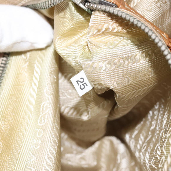 PRADA Shoulder Bag Nylon Leather Beige Silver Auth 131422