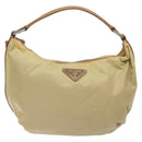 PRADA Shoulder Bag Nylon Leather Beige Silver Auth 131422-13