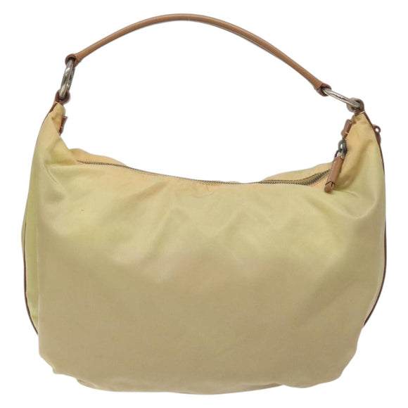 PRADA Shoulder Bag Nylon Leather Beige Silver Auth 131422