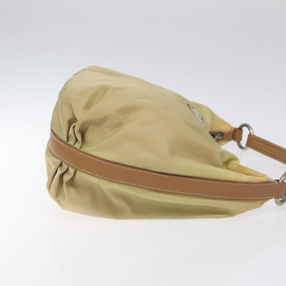 PRADA Shoulder Bag Nylon Leather Beige Silver Auth 131422