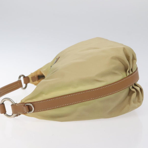 PRADA Shoulder Bag Nylon Leather Beige Silver Auth 131422