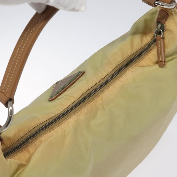 PRADA Shoulder Bag Nylon Leather Beige Silver Auth 131422