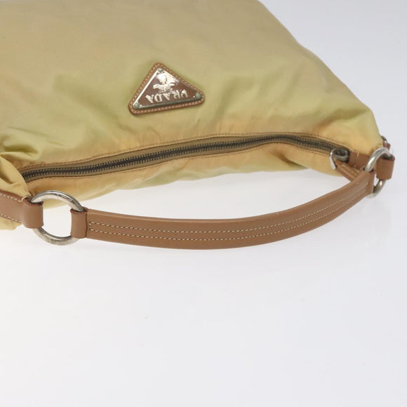 PRADA Shoulder Bag Nylon Leather Beige Silver Auth 131422