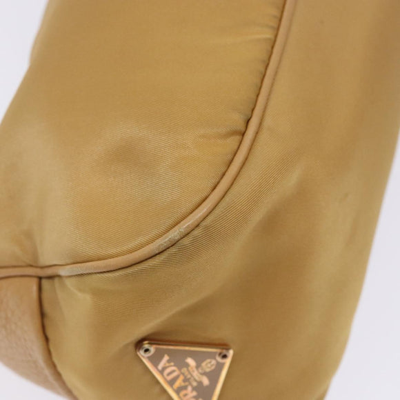 PRADA Shoulder Bag Nylon Beige Gold Auth 131423