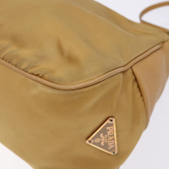 PRADA Shoulder Bag Nylon Beige Gold Auth 131423