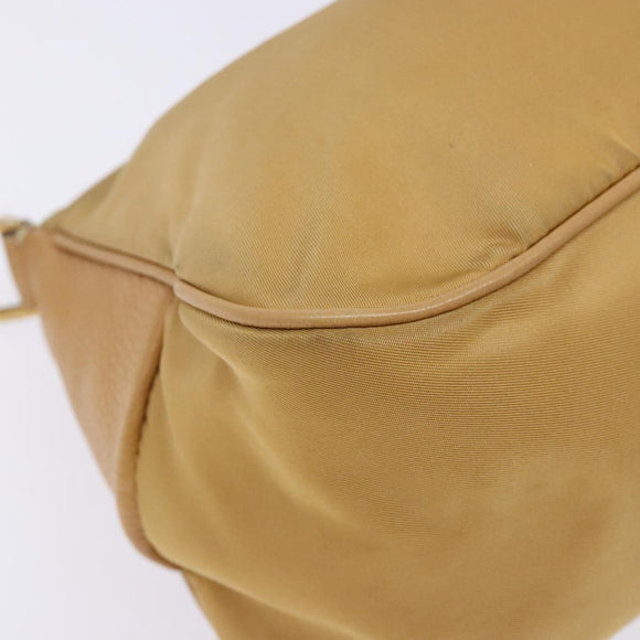 PRADA Shoulder Bag Nylon Beige Gold Auth 131423