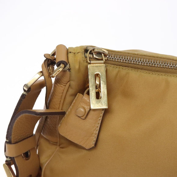 PRADA Shoulder Bag Nylon Beige Gold Auth 131423