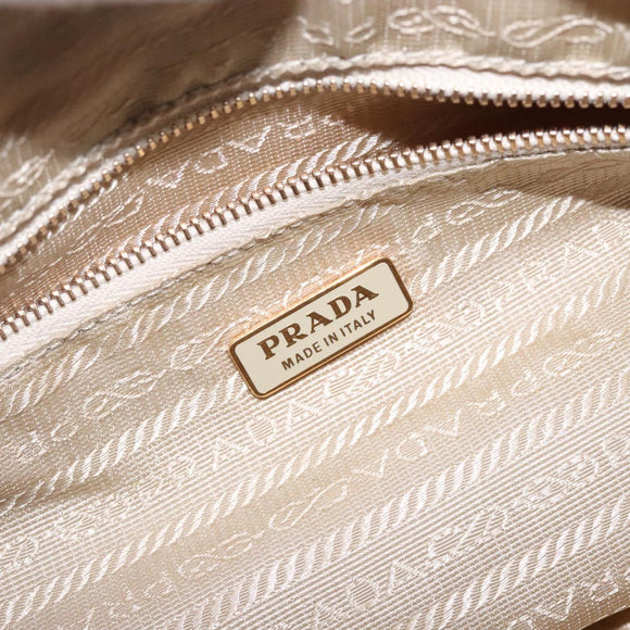 PRADA Shoulder Bag Nylon Beige Gold Auth 131423