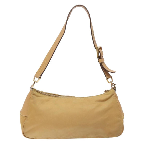 PRADA Shoulder Bag Nylon Beige Gold Auth 131423