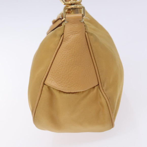 PRADA Shoulder Bag Nylon Beige Gold Auth 131423