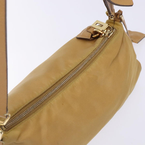 PRADA Shoulder Bag Nylon Beige Gold Auth 131423