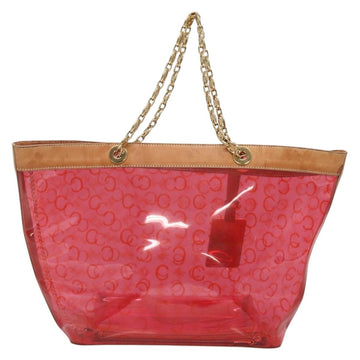 CELINE Chain C Macadam Canvas Tote Bag Vinyl Red Gold Auth 131432 - 0