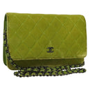 CHANEL Matelasse Chain Shoulder Bag Velor Green CC Auth 131434-1