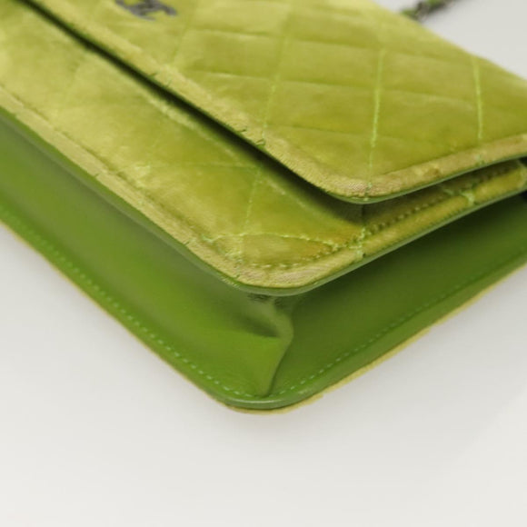 CHANEL Matelasse Chain Shoulder Bag Velor Green CC Auth 131434
