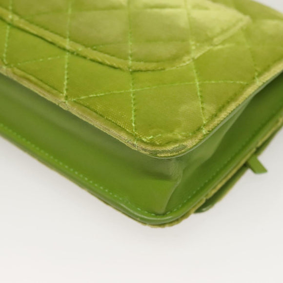 CHANEL Matelasse Chain Shoulder Bag Velor Green CC Auth 131434