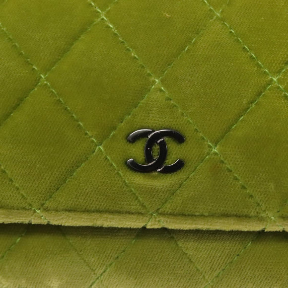 CHANEL Matelasse Chain Shoulder Bag Velor Green CC Auth 131434