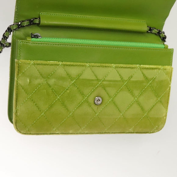 CHANEL Matelasse Chain Shoulder Bag Velor Green CC Auth 131434