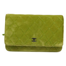 CHANEL Matelasse Chain Shoulder Bag Velor Green CC Auth 131434-13