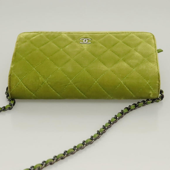 CHANEL Matelasse Chain Shoulder Bag Velor Green CC Auth 131434