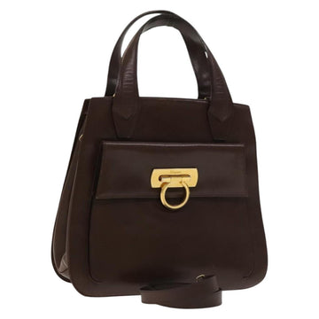 Salvatore Ferragamo Gancini Hand Bag Leather 2way Brown Gold Auth 131461