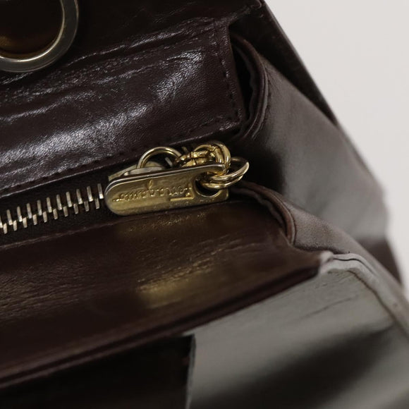 Salvatore Ferragamo Gancini Hand Bag Leather 2way Brown Gold Auth 131461